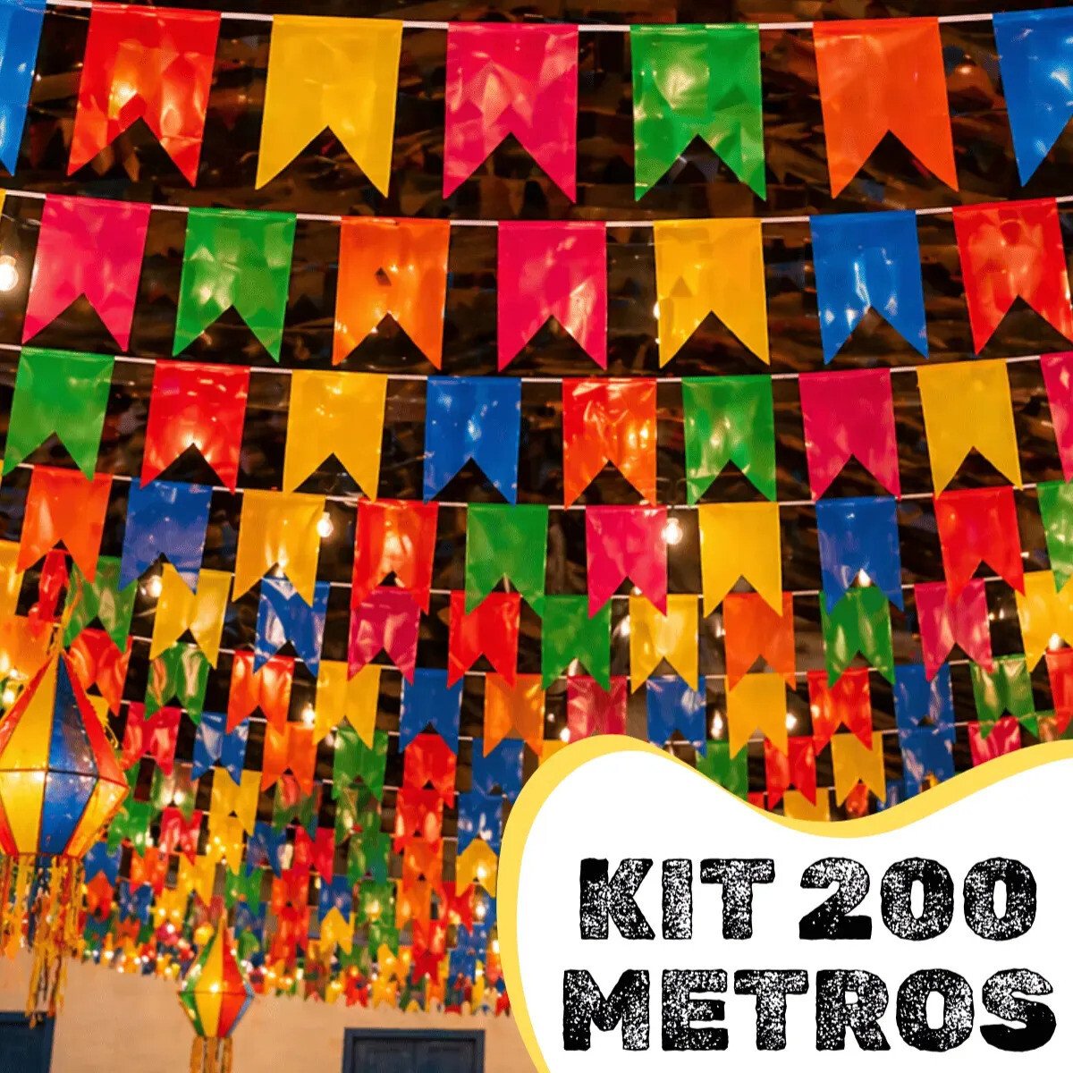 Bandeirinhas Festa Junina 200m DEKASA Desconto Frete Grátis Cordão de Bandeirinhas Festa Junina DEKASA Colorido
