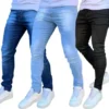 Kit 3 Calças Jeans Masculina Com Elastano Super Confortável em tons de azul e preto
