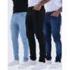 Kit 3 Calças Jeans Skinny Masculina Lycra Azul Claro Cinza Preta