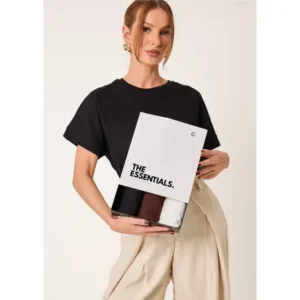 Kit 3 T-shirts Básicas Feminino Algodão Preto Marrom Off
