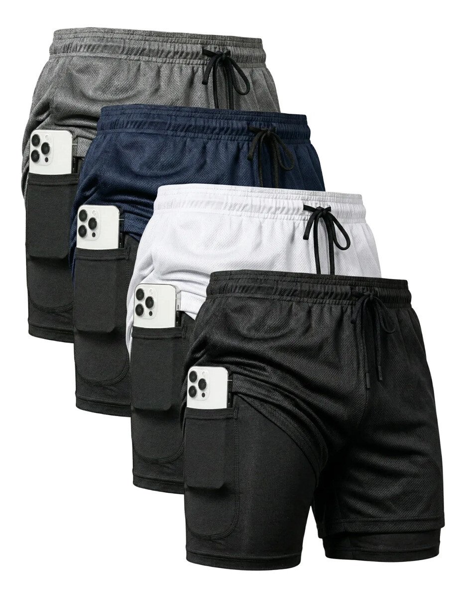 Kit 4 Shorts 2 Em 1 Duplo Dryfit Masculino Compressão Térmic Kit 4 Shorts 2 Em 1 Duplo Dryfit Masculino Compressão Térmic