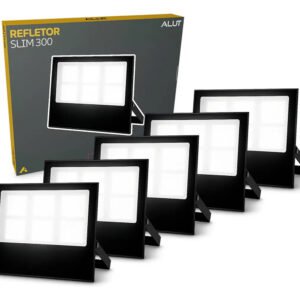 Kit 5 Refletor Led 300w 6500k Branco Frio Ip65 A Prova D’água Preto Cod: Alut010041-5 Alut By Avant 127/220v