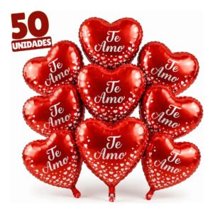 Kit 50 Balões Metalizados Coração Te Amo 22cm Vermelho Dia Dos Namorados Decoração Romântica