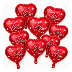 Kit 50 Balões Metalizados Coração Te Amo 22cm Vermelho para Decoração de Dia dos Namorados e Eventos Românticos