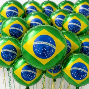 Kit 50 Balões Metalizados Redondos Bandeira Do Brasil 18