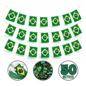 Kit 50 Metros Bandeirinhas Varal Brasil Copa Do Mundo 2026 Verde Brasil