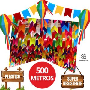 Kit 500 Metros Bandeirinha Festa Junina Plástica Resistente Área Externa/interna Aquattro Colorido Bandeirola Junina
