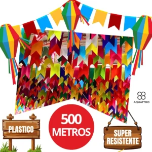 Kit 500 Metros Bandeirinha Festa Junina Plástica Resistente Área Externa/Interna AQUATTRO