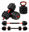 Kit 6 em 1 Halteres e Anilhas Ajustáveis Kettlebell Fit Preto Ahead Sports