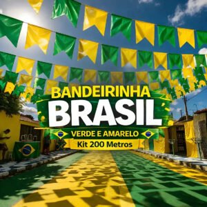 Kit Bandeirinha Brasil Copa Do Mundo Plástico Bandeirolas Verde Amarelo 200 Metros Verde-escuro