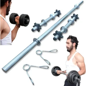 Kit Barra Musculação Maciça 1,20m e 2 Halteres 40cm Cromado Fitness Prado para Treino