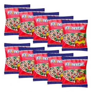 Kit C/10 Pacotes Bala Macia De Fruta Florestal 600g Total