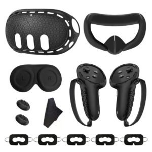 Kit Capa Proteção Silicone Para Meta Quest 3 Acessórios Vr Capa Para Headset E Protetor De Controle Anti-risco Anti-colisão Lavável Realidade Virtual Rv Capa Silicone Para Meta Quest 3