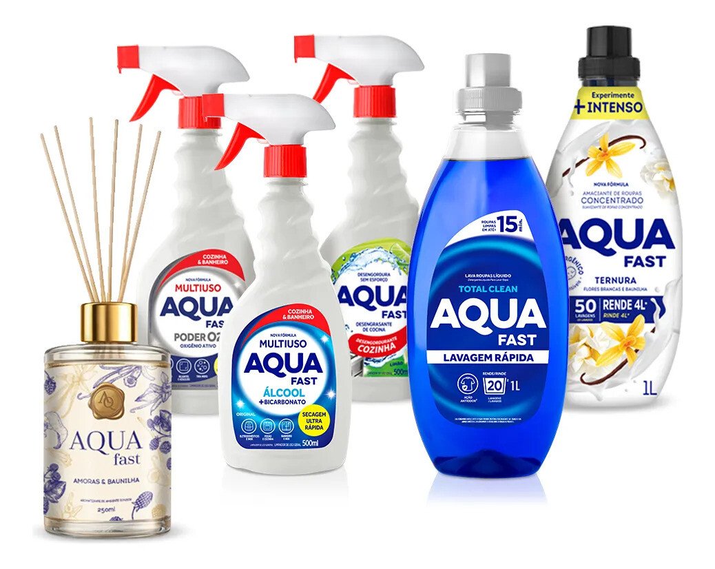 Kit Casa Completa Aquafast 6 Em 1 Lava Roupas Aromatizador Kit Casa Completa Aquafast 6 Em 1 Lava Roupas Aromatizador