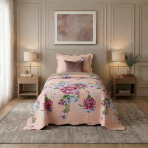 Kit Colcha 3 Peças Cobre Leito Dupla Face Floral Toque Macio Cacintex