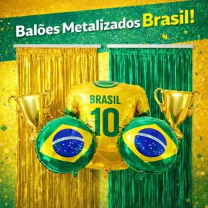 Kit Copa Do Mundo Cortinas Metalizada Com Balões 2026 Brasil Tem Mais China
