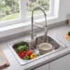 Kit Cuba Gourmet E Torneira Monocomando Para Bancada De Aço Inox 60×42 Cm Escovado Winda Prateado