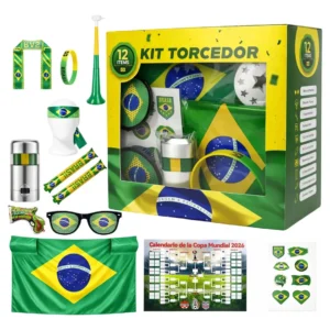 Kit Torcida Brasil Copa do Mundo 2026 12 Itens Óculos Trompete Bandeira