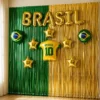 Kit Decoração Copa Do Mundo Cortina Metalizada Camisa Brasil