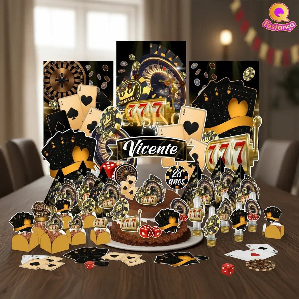 Kit Festa Cassino Las Vegas *78 Itens*- Baralho Poker Kit Festa Cassino Las Vegas *78 Itens*- Baralho Poker