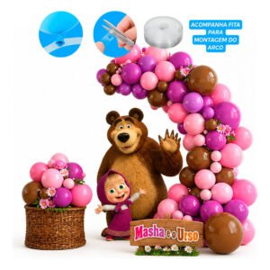 Kit Festa Masha e o Urso arco de balões 150 peças - decoração temática