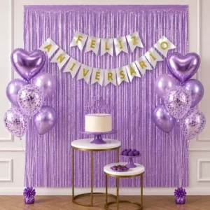 Kit Festa Completa com 2 Cortinas Metalizadas, Balões e Faixa