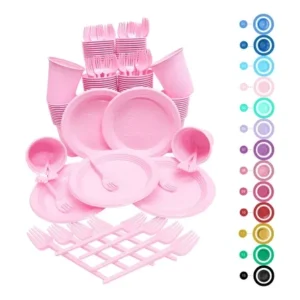Kit Festa Descartável 150 Peças Coloridas – Copo Prato Garfo
