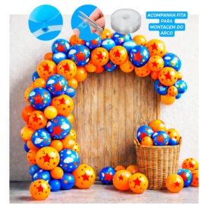 Kit Festa Dragon Ball 75 balões com arco e fita