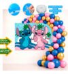 Kit Festa Stitch decoração de aniversário com painel, balões e arco