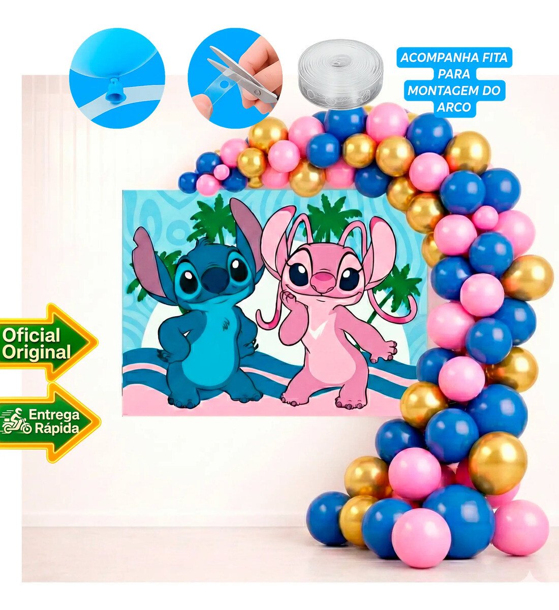 Kit Festa Stitch Decoração com Painel e 100 Balões Oferta Kit Festa Stitch decoração de aniversário com painel, balões e arco