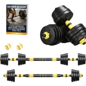 Kit Halteres 3 Em 1 Peso Musculação Até 40kg Ajustável Preto Ahead Sports