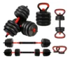 Kit Halteres 6 Em 1 Peso Musculação Até 40kg Ajustável Halter Kettlebell Anilha Cor Preto-Vermelho da Ahead Sports