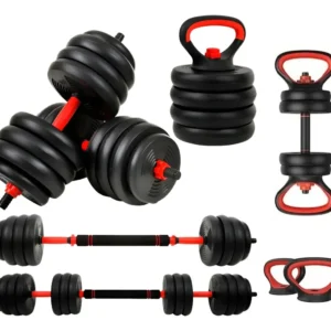 Kit Halteres 6 Em 1 Peso Musculação Até 40kg Ajustável Halter Kettlebell Anilha Cor Preto-Vermelho da Ahead Sports