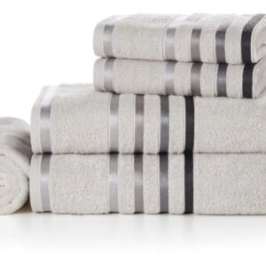 Kit Jogo Toalhas De Banho Lumina Fio Penteado 5 Peças Karsten Branco Listras