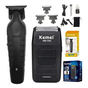 Kit Kemei Máquina Corte Km-2299 E Acabamento Km-1102 Bivolte