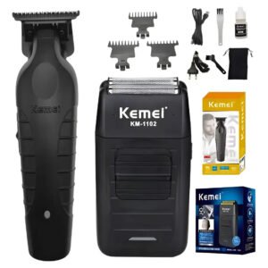 Kit Kemei Máquina De Corte Km-2299 E Acabamento Km-1102 Bivolt Preto 5v