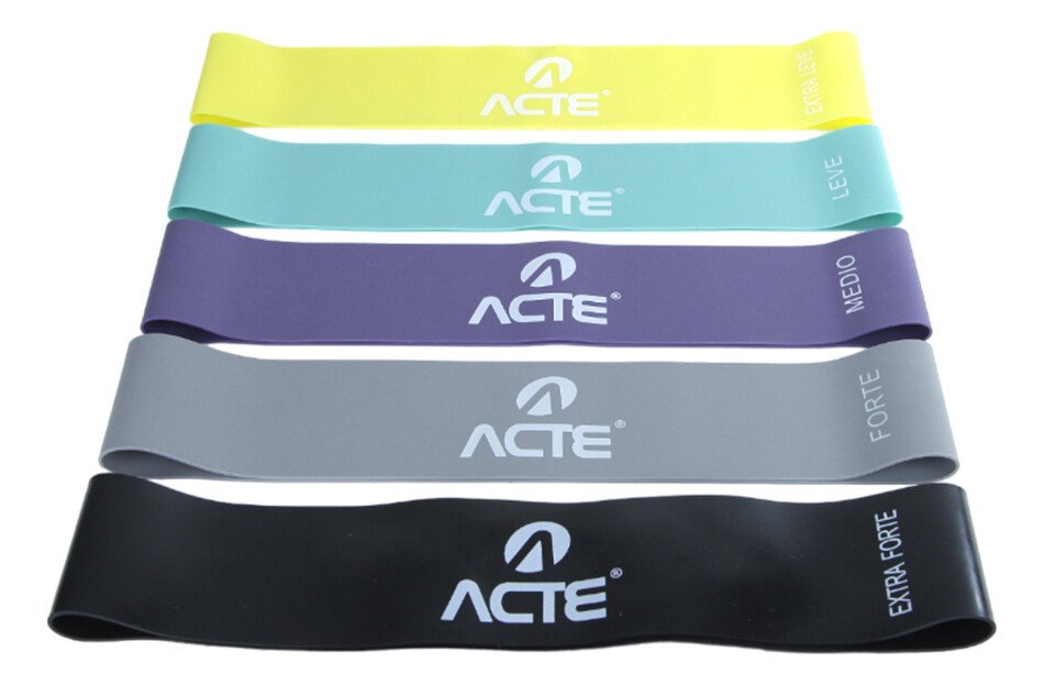 Kit Mini Band Acte Sports 5 Intensidades Melhor Preço Kit Mini Band Acte Sports 5 Intensidades para Treino Funcional e Pilates Cores Amarelo Verde Roxo Cinza Preto