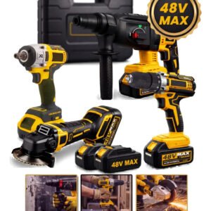 Kit Multi Ferramentas 4 Em 1 48v Sem Fio Com 2 Baterias Furadeira Parafusadeira Martelete Esmerilhadeira Chave De Impacto Com Maleta Alta Potência Uso Profissional Doméstico Multiferramentas Hardline