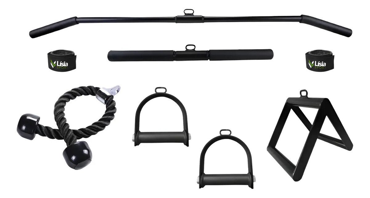 Kit Musculação Costas Corda Triângulo Polia Estribo Academia Kit Musculação Costas Corda Triângulo Polia Estribo Academia