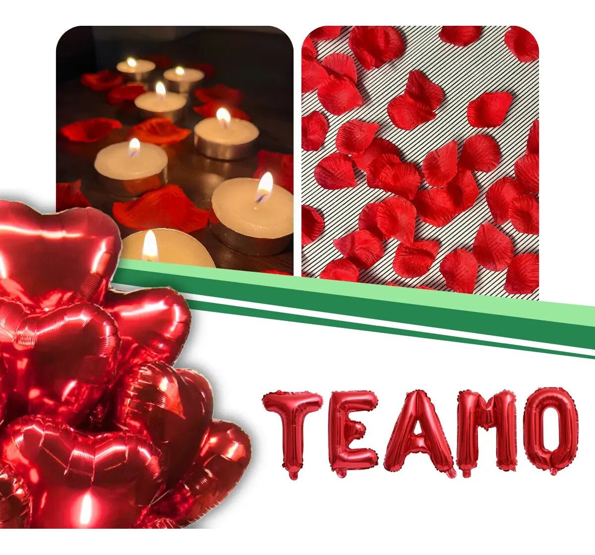 Kit Romântico 300 Pétalas + 10 Velas + 06 Balões + 01 Te Amo Kit Romântico 300 Pétalas + 10 Velas + 06 Balões + 01 Te Amo