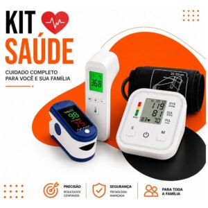 Kit Saúde 3 Em 1 Aparelho De Pressão Arterial Digital + Oxímetro De Dedo + Termômetro Infravermelho Testa Sem Contato Medidor Sinais Vitais Portátil Bpm Saturação Oxigênio Combo Hold On Branco