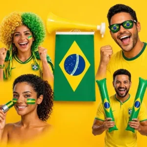 Kit Torcedor Brasil Copa Mundo 2026 Corneta Peruca Óculos