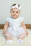 Kit Vestido Roupa Bebe Recém Nascido Completo LALALULU Princesa Branco Rosa