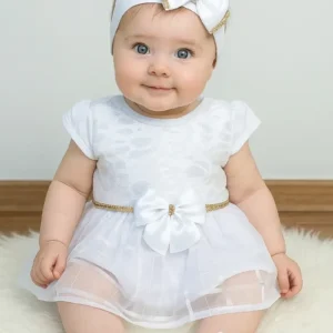 Kit Vestido Roupa Bebe Recém Nascido Completo LALALULU Princesa Branco Rosa