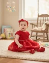 Kit Vestido Calcinha Sapatinho Laço Roupa Bebê LALALULU