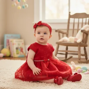 Kit Vestido Calcinha Sapatinho Laço Roupa Bebê LALALULU