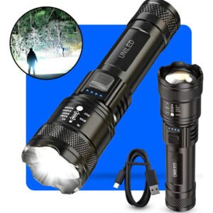 Lanterna Militar Tatica Led Cree Mais Forte Do Mundo Potente 1km Zoom Telescópico Alto Brilho Resistente Agua Sitio Fazenda Uniled Branco Preto