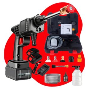 Lavadora De Alta Pressão Automotiva Lava Jato Portátil Sem Fio Hidrolavadora Recarregável Com 2 Baterias + Maleta Completa Bivolt Hardline Preta 127/220v 50hz/60hz