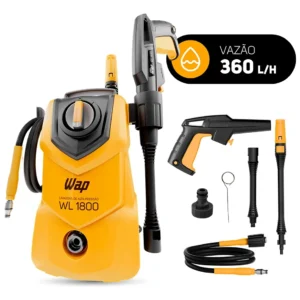Lavadora de Alta Pressão Compacta WAP WL 1800 1400W 1500PSI 360L/h 220V amarela em uso