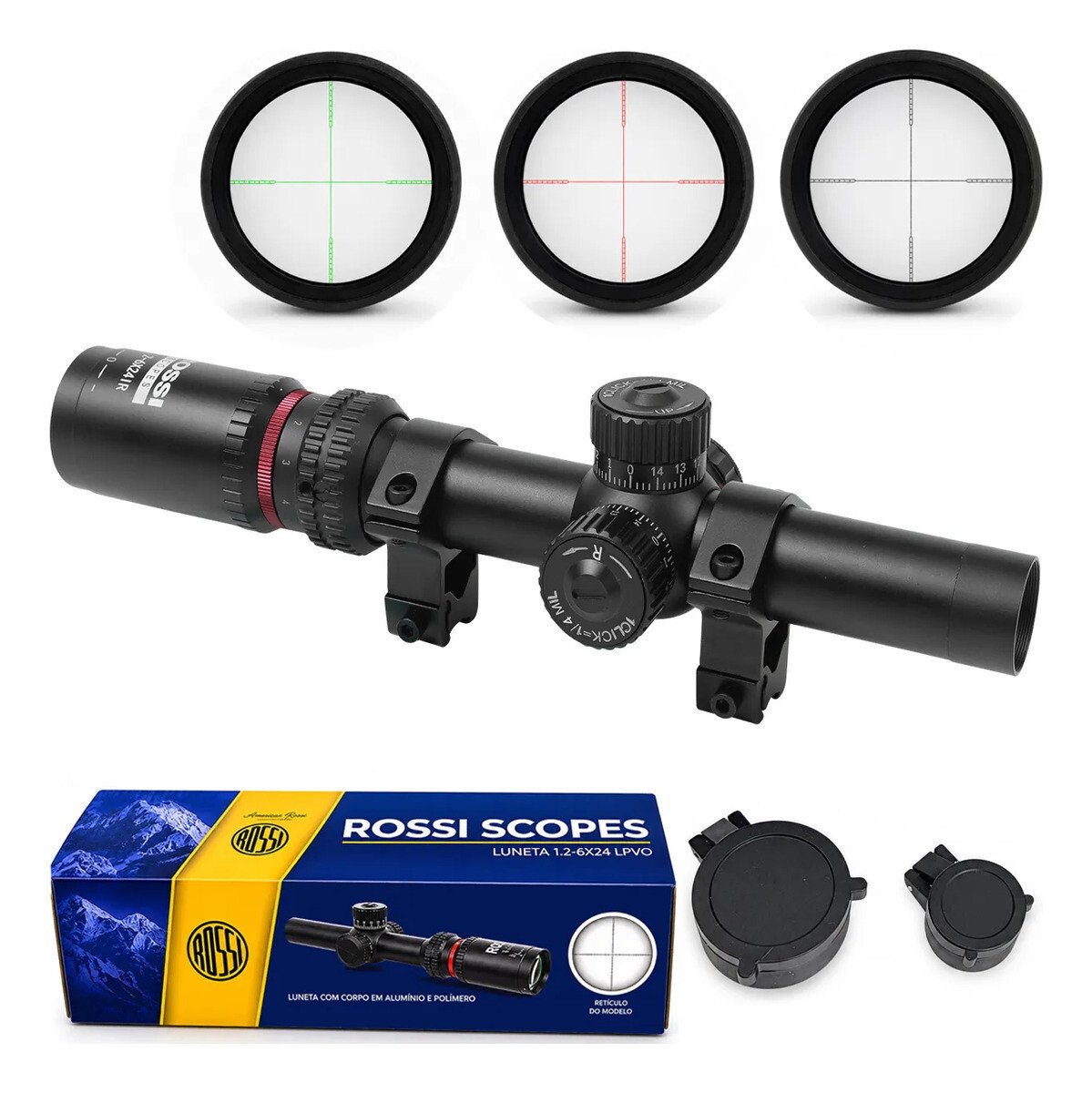 Luneta Rossi 1.2-6x24 Lpvo Aluminio Trilho 20mm 22mm Luneta Rossi 1.2-6x24 Lpvo Aluminio Trilho 20mm 22mm
